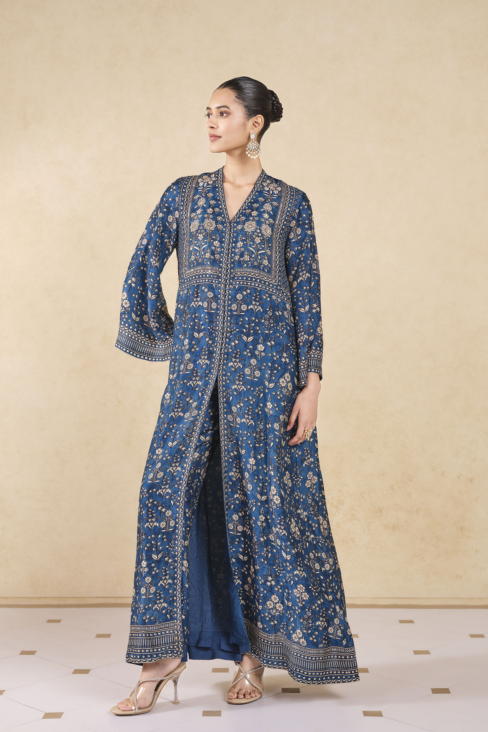 Niral Printed Silk Jacket Set - Blue, Blue, image 3